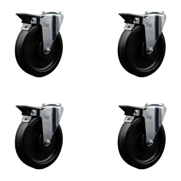 6'' Phenolic Wheel Swivel Bolt Hole Caster Set with Posi Lock Brakes, 4PK